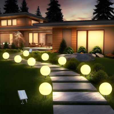 6x RGB LED Kugel Lampen Garten SOLAR Farbwechsel Beet Hof Leuchten Erdspieß