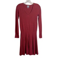 Vince Camuto Knit Midi Dress Long Sleeve Women's Small Brick Red