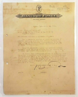 ANTIQUE COMMERCIAL LETTER / BANCO DE PONCE / PONCE PUERTO RICO 1924 #3 ...