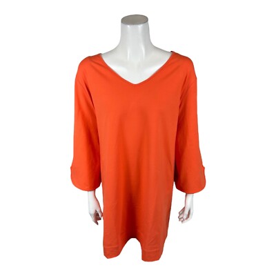 Denim & Co. Essentials Regular Perfect Jersey V-Neck Tunic Tigerlily 5X Plus Sz