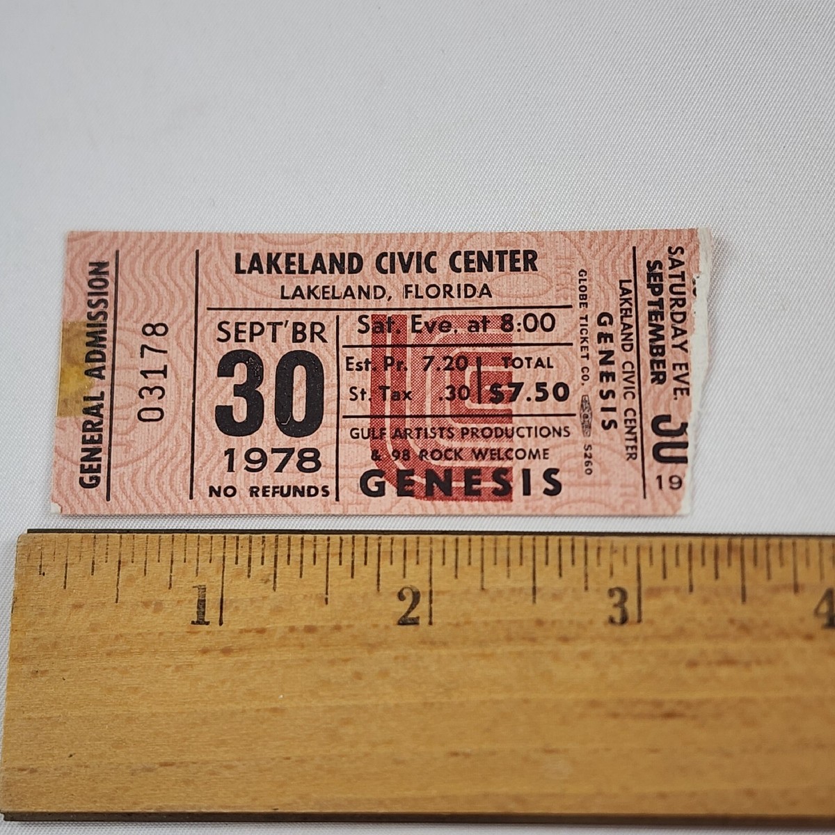 Vtg Genesis Concert Ticket Stub September 30 1978 Lakeland Civic