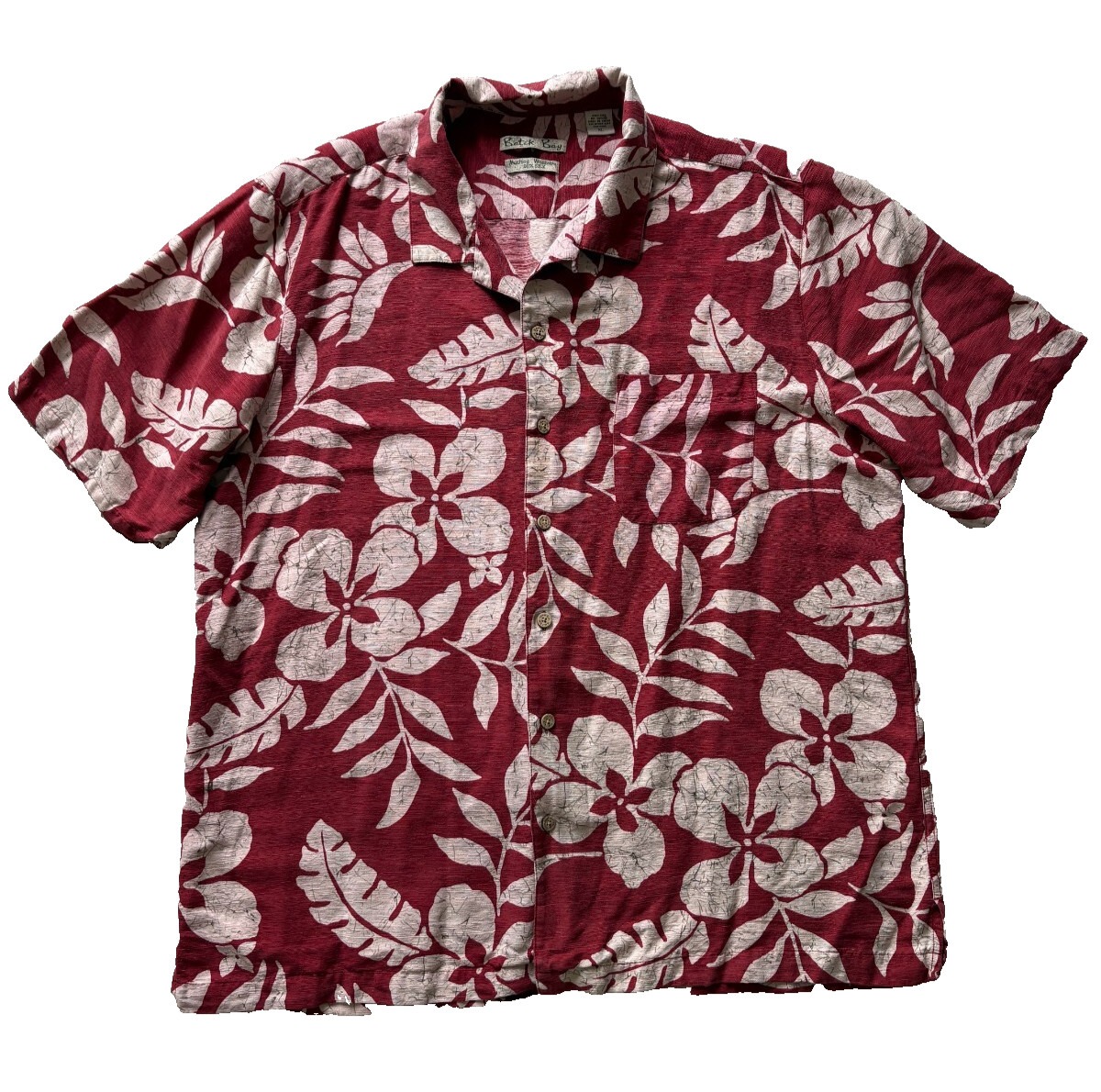 Batik Bay Red/Cream Mens XL Floral Hawaiian Short Sleeve 100% Silk