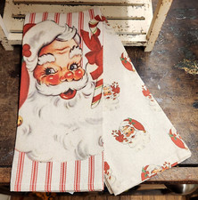 Two 27" Vintage Chic XMAS Tea Hand Towels Santa Candy Cane Ticking Cotton A2