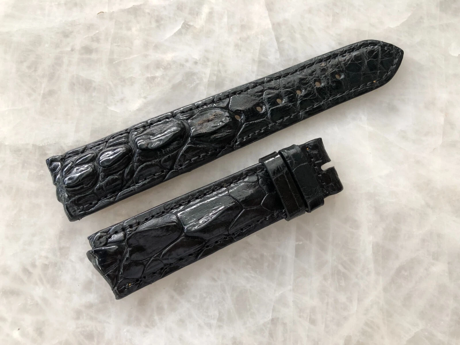 20mm/18mm Black Alligator Crocodile Embossed Leather Watch Strap Band