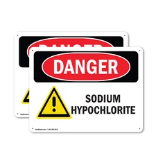 (2 Pack) Sodium Hypochlorite OSHA Danger Sign Decal Metal Plastic