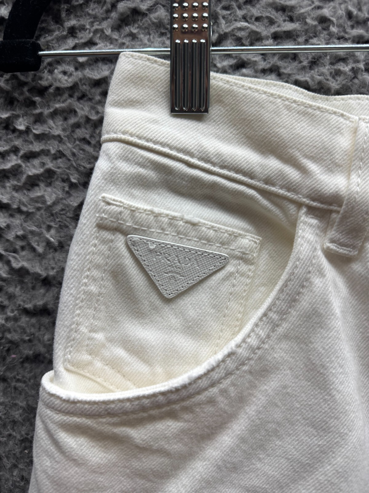 Prada Womens Ivory High Rise Minimalist Classic wide leg flare Fit Jeans Size 25 thumbnail 6