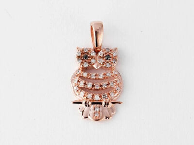 0.60Ct Round Lab Created White Diamond Owl Shape Pendant 14K Rose Gold Plated