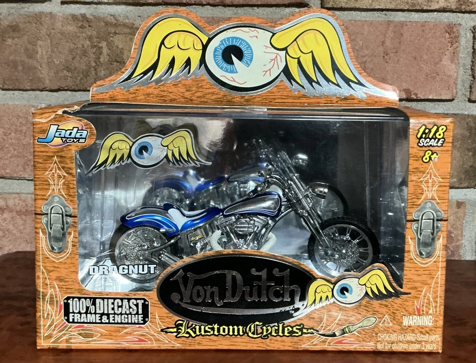 Jada Toys Von Dutch Kustom Cycles  1:18 DRAGNUT  BLUE & White 100% DIE-CAST - Image 2 of 4