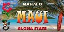 MAUI MAHALO ALOHA STATE BACKGROUND METAL NOVELTY LICENSE PLATE TAG