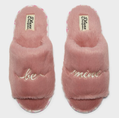 Deluxe Dearfoams Slippers Womens XL 11/12 Valentine Wedding ''Be Mine'' Fuzzy pink