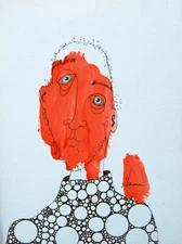 ARTIST'S ORIGINAL acrylic INK painting ABSTRACT EXPRESSIVE NAIVE ART PORTRAIT