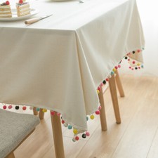 Colorful Pom Pom Plain Tablecloth Table Cloth Dust-Proof Coffee Table Desk Cover