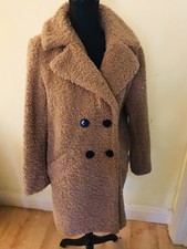 Zara Textured Faux Shearling Teddy Bear Beige Coat Winter Camel Size Small 10 Uk