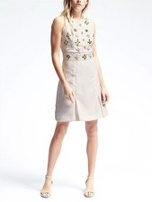 Banana Republic Embellished Fit & Flare Dress, White SIZE 8P 8 P    #703867 v521