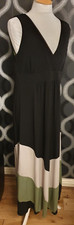 SANDRA DARREN Black Beige & Green Maxi Evening Dress Size 12