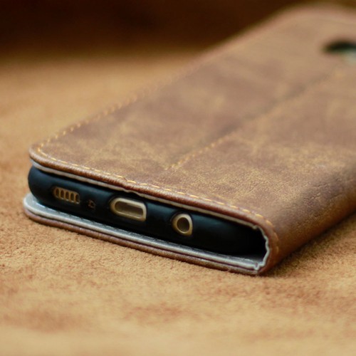 Leder Handy Cover für Samsung Galaxy S7 Etui Case Tasche Schutz Hülle braun - Picture 10 of 10