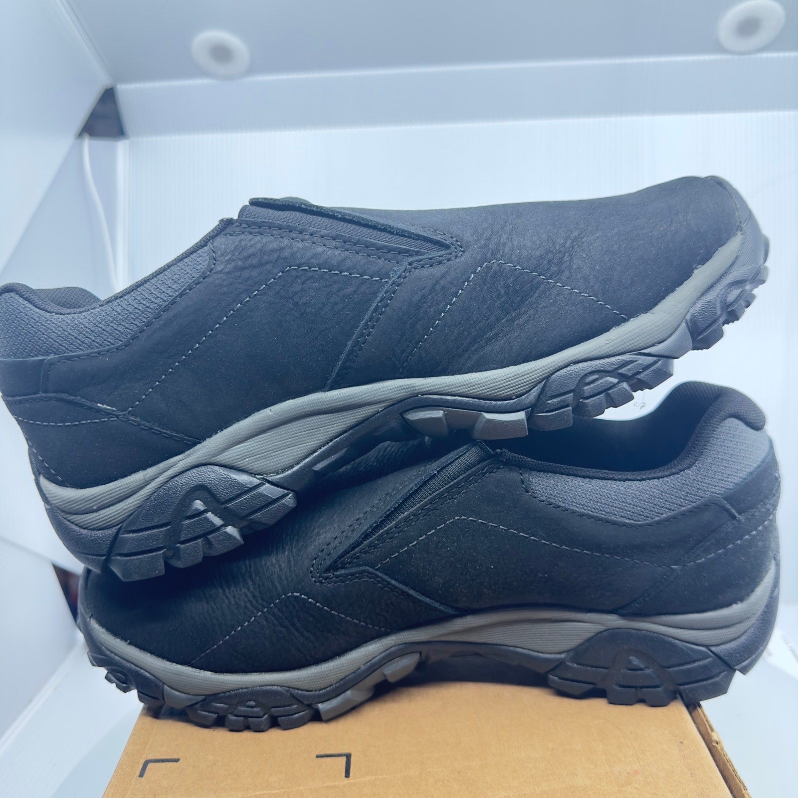 NUOVE scarpe Merrell da uomo Moab Adventure Moc escursionismo in pelle nere taglia 9