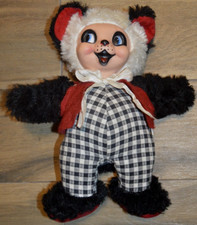 Vintage A Gund Creation Rubber Face Panda Gund With Vest, Red  Black  12" Tall