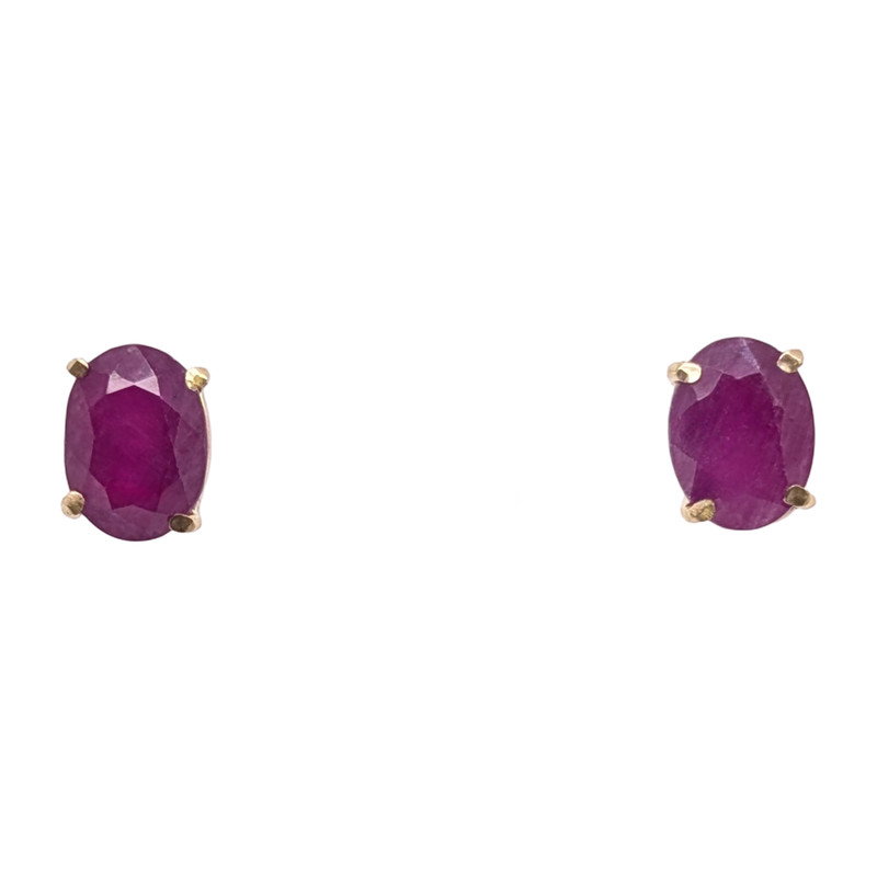 ESTATE SOLID 14K YELLOW GOLD 8x6mm OVAL NATURAL RUBY STUD EARRINGS #8011
