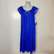 Vintage 80s Blue Vanity Fair Pinstripe Nightgown House Dress