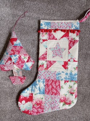 Handarbeit Weihnachtsstrumpf und Baumbehang Neu Patchwork Tilda Stoff 