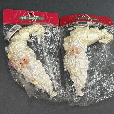 Vintage 1990s Fancy Victorian Christmas Ornament Crescent Santa Head NOS Bon-Ton
