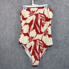 S-11 Women's Red Floral Print Bandeau High Leg Cheeky One Piece Swimsuit - M