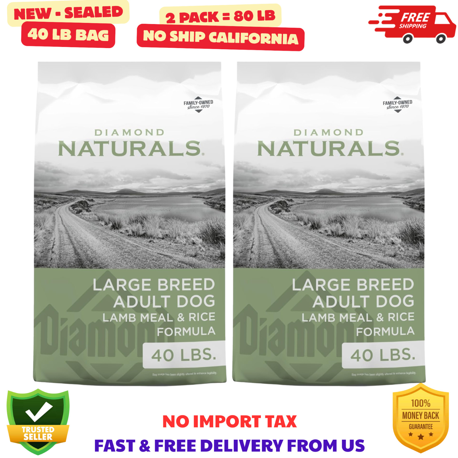Diamond Naturals Large Breed Lamb & Rice Dog Food, 40 lb 2 pack