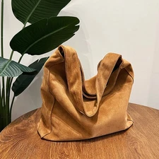 Chocolate Brown Suede Slouchy Hobo Bag Luxury Trendy Shoulder Tote Fall Vintage