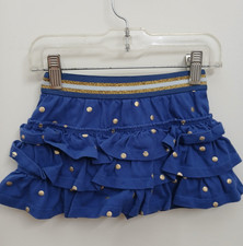 Boden Blue Tiered Jersey Ruffle Skort Skirt with Gold Polka Dots Size 2-3Y
