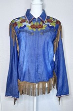 Double D Ranch SZ M Zip Up Shirt Denim Embroi...