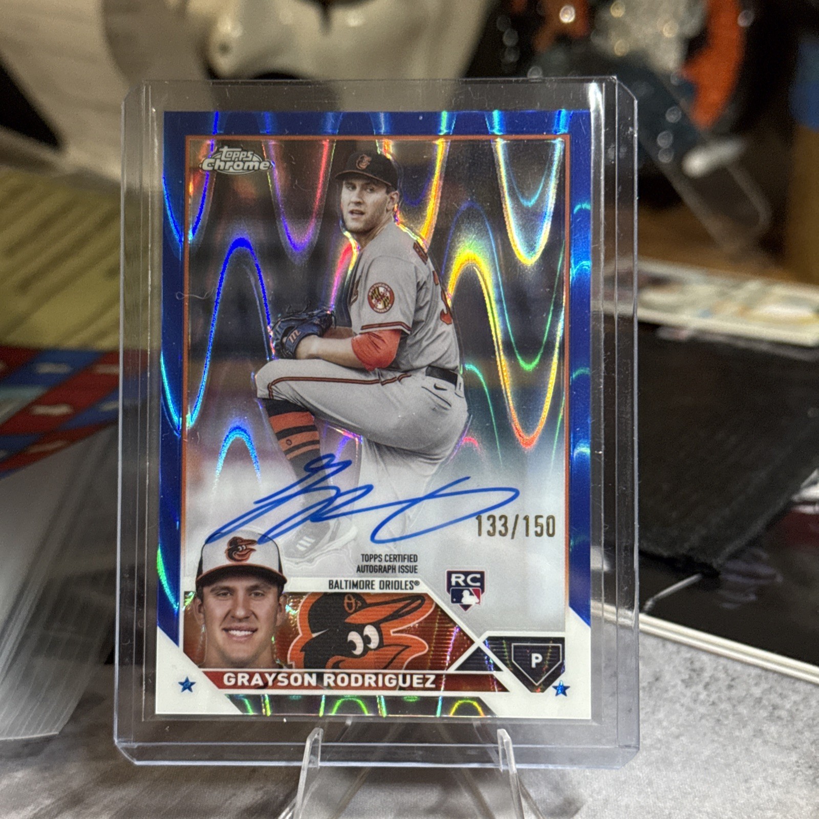 2023 Topps Chrome Update Grayson Rodriguez RC Blue Raywave Auto /150 Orioles RC
