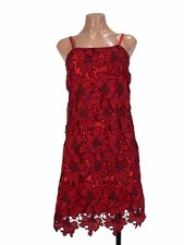 Caché Red Floral Lace Cocktail Dress Sheer Sheath Sundress sz XS