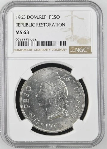 Dominican Republic 1 Peso 1963 Republic Restoration NGC MS 63