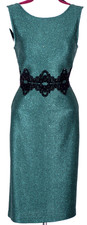 ST JOHN Womens Green Black Studs Sequins Throughout Metallic Shimmer Dress Sz 6
