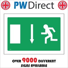 SIGN Fire Exit Down Arrow Running Man Door Left Dril Alarm Way Out Safety FS381M