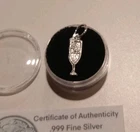 Champagne Glass Charm .999 Fine Silver Hand Pour 1 Gram With COA Wearable