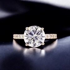 Lab Grown Round 18k Yellow Gold CVD Diamond Ring 1.85 Ct IGI Certified E F VVS2