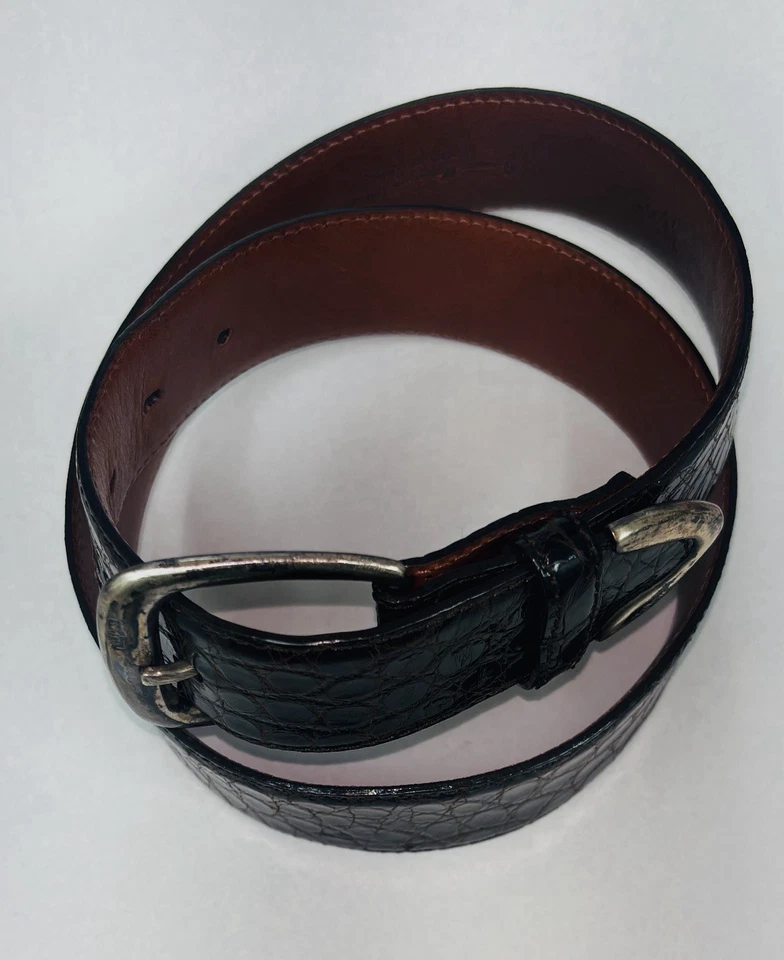 Cinturón de cocodrilo americano vintage 1985 Ralph Lauren para hombre con hebilla de ley 925 Foto 4 de 4