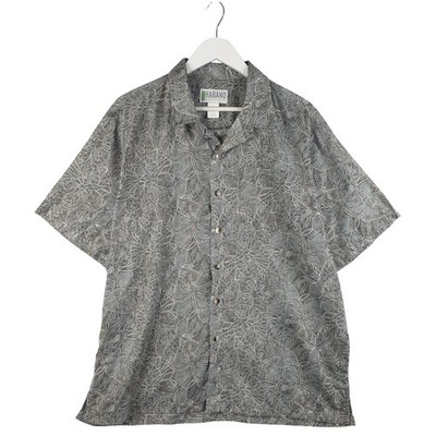 Vintage Haband Sommer Hemd Herren grau geblümt Knopfleiste Größe Large L