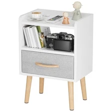 lucknock NightStand with Fabric Drawer, Bedside Table with Solid Wood Legs,