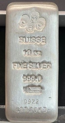 PAMP Suisse 10 oz Silver Bar .999 Fine Cast Serialized Swiss Bullion 10ozt