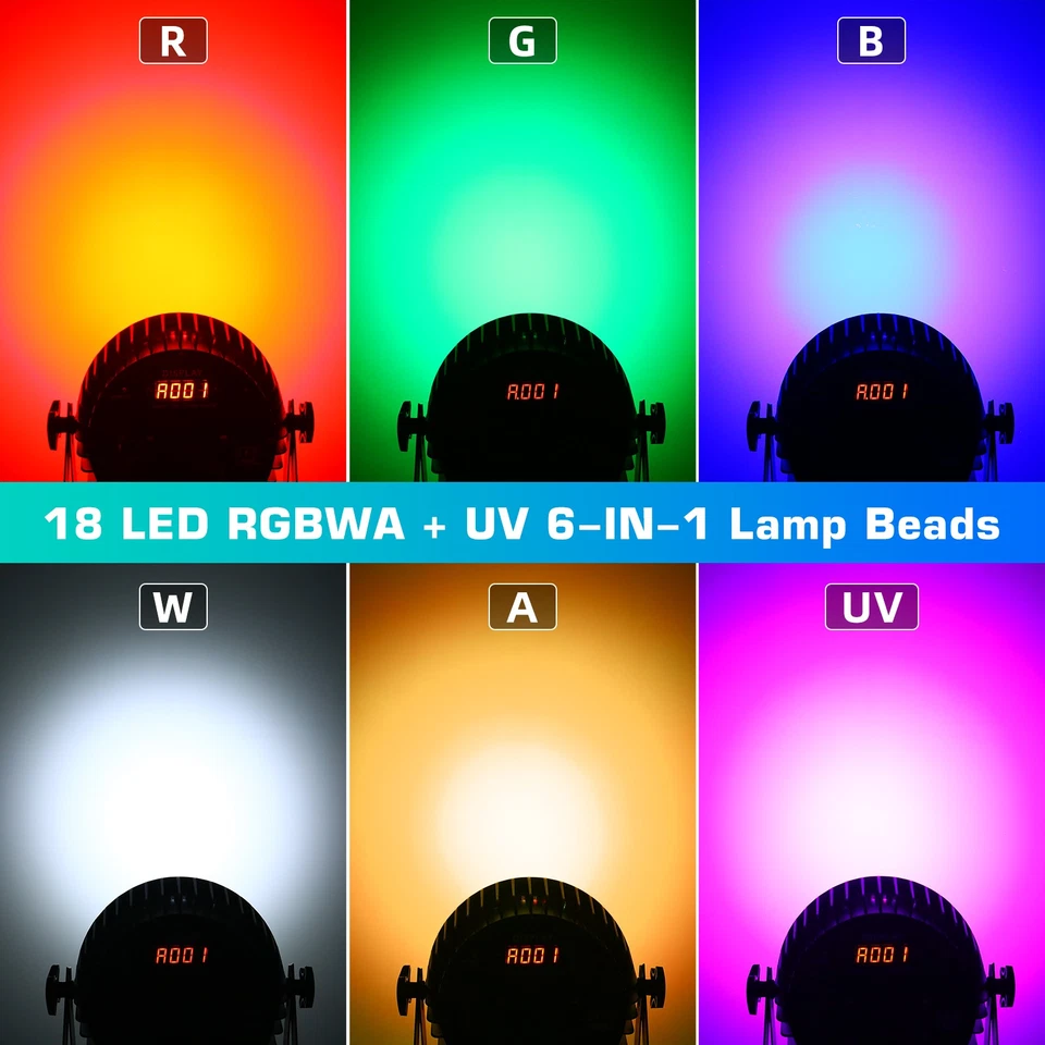 270W 18 LED RGBWA +UV 6 in1 Stage Par Lighting Beam Light DMX for DJ Disco Party - Image 2 of 4