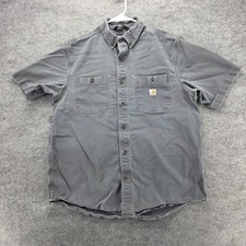 Carhartt Shirt Mens Large Gray Rugged Flex Relaxed Fit Short Sleeve Button Down