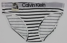 NWT Calvin Klein QD5291 "Maximum" Logo Cotton Bikini, White w/ Black Stripes