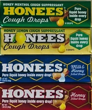 HONEES Assorted Filled Honey Cough Drops 36 Natural Lozenges 4 Pack
