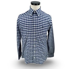 Brooks Brothers Slim Fit Gingham Oxford Shirt Navy White Non-Iron Stretch Mens M