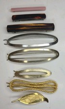 Vintage 70-80s Gold Silver Hair Barrettes Metal Spring Clip Retro Lot of 8