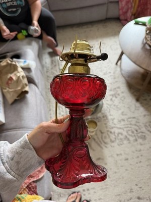 Vintage L. G. Wright Ruby Red Glass Moon and Star Oil Lamp Electrified No Shade
