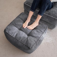 Square Stuffed Pouf Ottoman Corduroy Poufs W/ Foam Chunk Filling Furry Fluffy